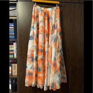 Chicwish Orange Blossom Watercolor Maxi Skirt